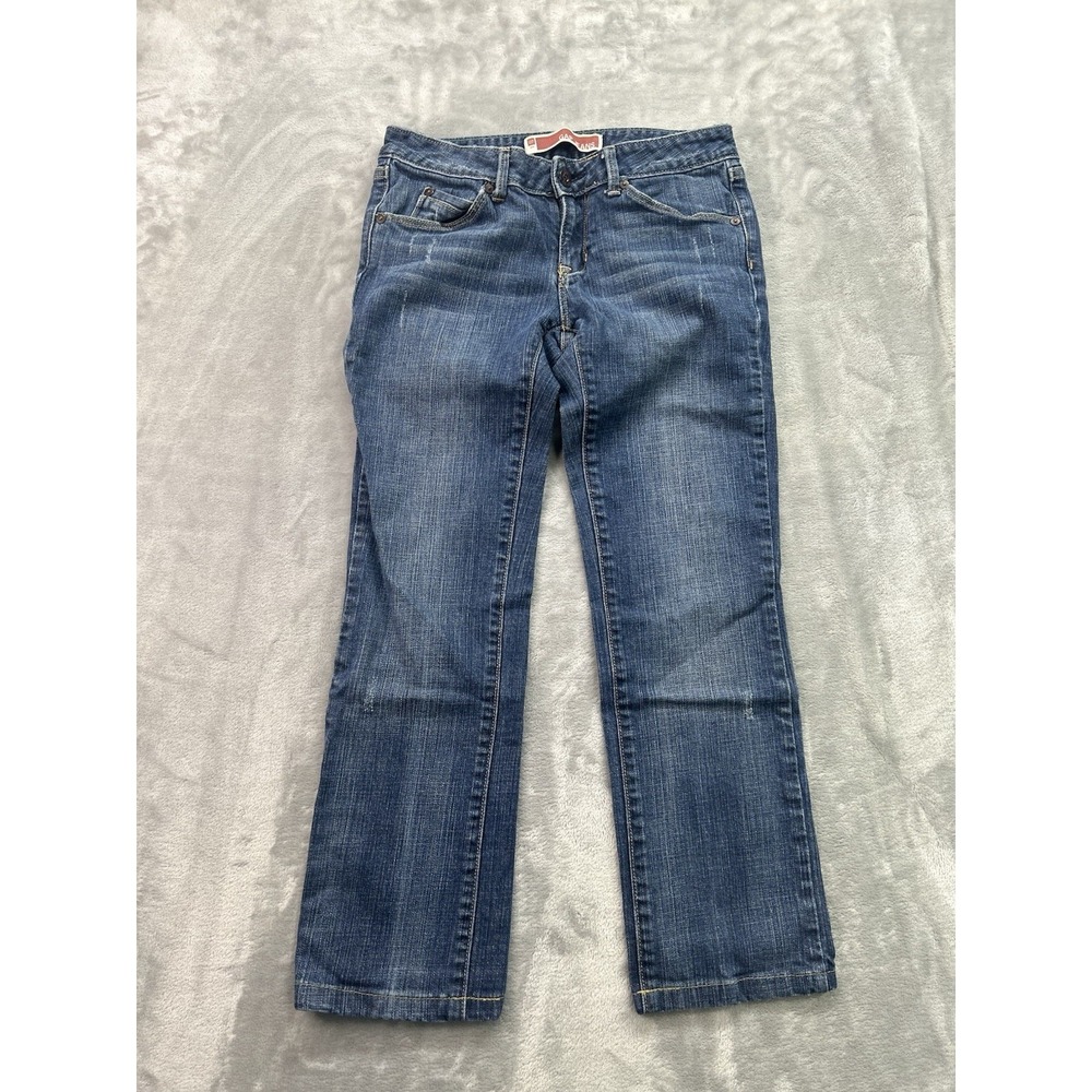 GAP Y2K Jeans Womens Sz 1 Blue Straight Short Length Whiskered Faded Denim Pants